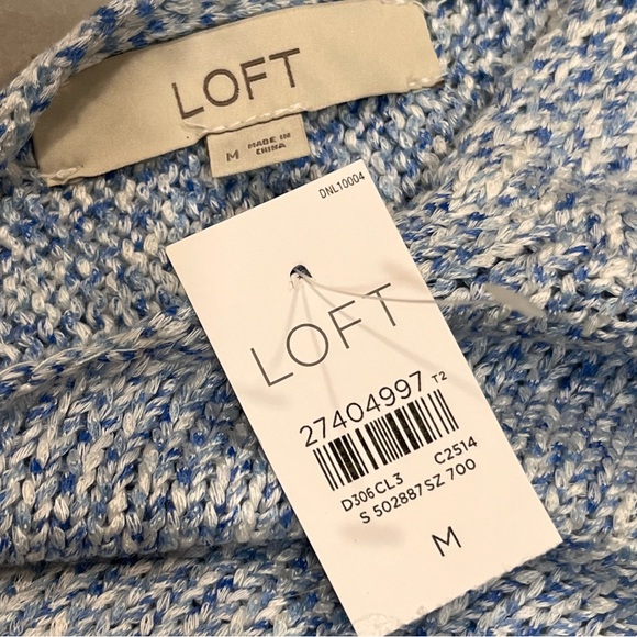 NEW Ann Taylor Loft Blue & White Rib Knit Twist Back Textured Sweater Medium - Picture 8 of 9